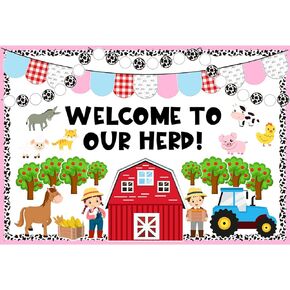 AnyDesign 97Pcs Farm Animals Bulletin Board Kit Farmhouse Themed Bulletin Board Set Barnyard Animals Decoration Borders Cutouts with Glue Points for Farm Party Classroom Office Home Wall Decor