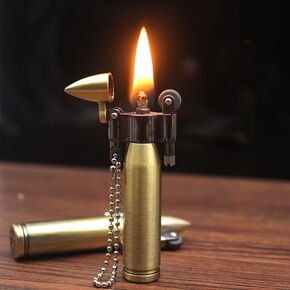 Bronson Bullet Shaped Lighter, Refillable Vintage Keychain Lighters for Candle, Novelty Gift Collection Torch Lighter (Fuel Not Included)