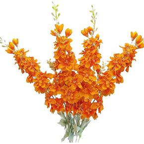 FERIAL Blue Silk Larkspur Flowers 4pcs Artificial Delphinium Faux Snapdragon Long Stem Fake Plant Spray Arrangement for Home Decor Indoor Outdoor Office Garden Wedding Table Vase Decor (Blue)