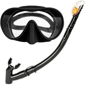 Dry Snorkel Set, Anti-Fog Tempered Glass Scuba Diving Mask, Panoramic Wide View Snorkel Mask, Silicone Swimming Goggles with Nose Cover, Professional Snorkeling Gear for Adults