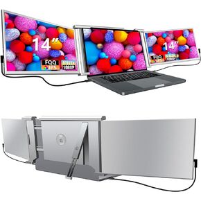 14'' Full HD IPS Laptop Monitor Extender, Portable Dual Triple Monitor, Compatible with 13.5"-16.5" Laptops & Game Consoles, Type-C & Mini HDMI Ports, 178° Viewing Angle, 60Hz, S1 Grey