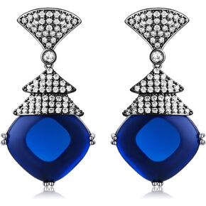 S925 Sterling Silver Sapphire Blue Red Crystal Earrings for Women Girls Vintage Rhinestone Dangle Drop Earrings Cubic Zirconia 14K Gold Plated Earrings Fine Jewelry for women