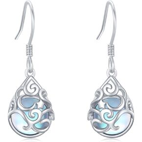 Moon Star Earrings S925 Sterling Silver Teardrop Moonstone Dangle Earrings Moonstone Moon Drop Earrings Hypoallergenic Celestial Earrings Moon Star Jewelry for Women