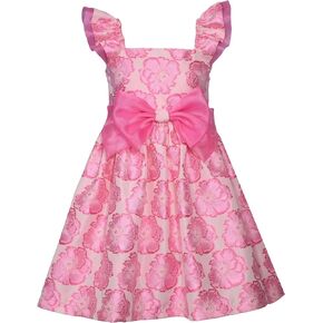 Bonnie Jean Girls 3M-16 Pink Floral Jacquard Organza Bow Front Dress