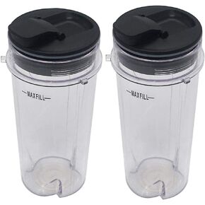 Joystar Replacement Parts Two Pack 16-Ounce (16 oz.) Single Serve Cup with spout lid for Nutri Ninja BL203QBK/BL208QBK/BL207QBK/BL206QBK/BL209/BL201C/BL201/BL200/BL100/BL101/BL102