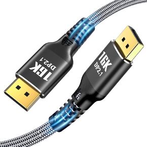 CABLEDECONN 16K Displayport to Display Port 2.1 3FT, 80Gbps Display Cord, 4K Video Monitor Cable Support 8K@120Hz 4K@240Hz HDR/eARC/FreeSync/G-Sync Connecting PC/Computer/Gaming/Graphics Card