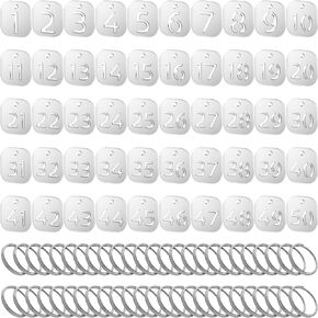 Cosmos 50 Pcs Acrylic Number Tags ID Tags Numbered Key Tags, Hollowed Number 1-50 Tags with Key Rings for Organizing and Sorting in Locker, Cabinet, Hotel Motel Dorm Room Door (Frosted Black)