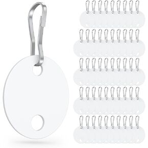 Uniclife 50 Pcs Key Tags 1 Inch Plastic Key Chain Tags with Metal Snap Hooks Double-Sided Writable White Tags Sturdy Key Item Identifiers for Home and Office