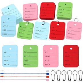 Keadic 1300Pcs Clothing Price Tags and Hang Tag String Color Assortment Set with Black Metal Gourd Safety Pins, 4 Colors Paper Shopping Coupon Tags and Nylon Fastener String for Clothes Retail Store in Kuwait