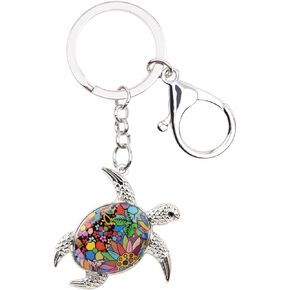 BONSNY Enamel Metal Turtle Key chains For Women Girls Gifts Car Purse bag Tortoise Pendant Charms