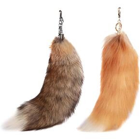 2 Pcs Supper Huge and Fluffy Real Fox Fur Tail Keychain Faux Fur Tail Pendant Handbag Accessories Hook Tassels