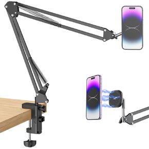 VRIG Magnetic Phone Holder Mount for Desk,MagSafe Arm,Overhead Phone Mount Stand,360° Free Adjustable Long Arm Cell Phone Stand for Desk/Bed for iPhone and More/Android,Magnetic Ring Included