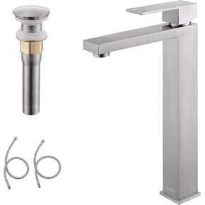 Black and Gold Bathroom Faucet, Modern Single Handle Square Vanity Faucet with Pop-up Drain for 1-Hole and 3-Hole Bathroom Sink Installation
