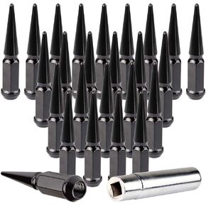 SCITOO 1/2"-20 Black 20PCS+2Keys Wheel Lug Nuts,1.38" Tall Spline Closed End Socket Thread,1/2-20 for for Dodge for Ram for Ford for F-150 for Lincoln for Mazda for Mercury