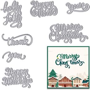 ABTOLS 7 Pieces Holiday Words Thinlits Die Christmas Words Embossing Metal Cutting Dies Carbon Steel Embossing Die Cuts Christmas Words Cut Die Stencils for DIY Scrapbooking Card Crafts