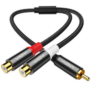 VIOY RCA Cable,1 RCA Female to 2 RCA Male Short Y Splitter Nylon Braided Extension Stereo Audio Y Adapter for Subwoofer, AV Receiver,Home Theater, Hi-Fi…