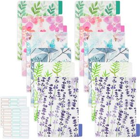 Framendino, 12 Pack Binder Index Dividers A5 Plastic Insertable Binder Index Page Tab Floral Binder Dividers with Stickers for 6 Rings Notebooks Diary Journal Planner