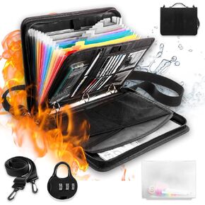 4 Pcs Accordion File Organizer with Binder, folders for documents, Important Document Organizer, File Organizer with Handle, Expanding File Folder (Zipper Binder, Lock, Labels, Binder Pockets, Strap)