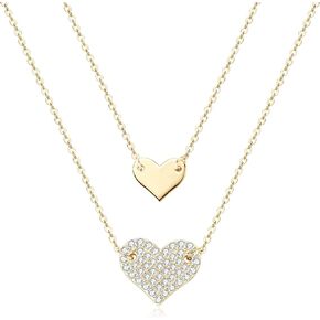 WOAINI Moissanite Layered Heart Necklace For Women, 14K White Gold/Gold Plated layered necklaces, Sterling Silver Dainty Heart pendant, Love Jewelry Gifts for Women Wife Girlfriend, GRA Certified