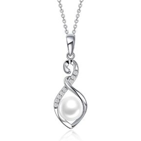 Pearl Necklace 7-8mm Genuine Freshwater Pearl Necklace for Women 925 Sterling Silver Infinity Pearl Necklace Pendant Jewelry Gifts for Women Her Mom