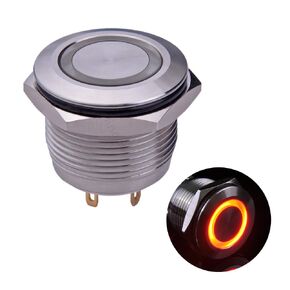 Ulincos® Momentary Pushbutton Switch U19D1 1NO SPST Silver Stainless Steel Shell with White LED Ring Suitable for 19mm 3/4" Mounting Hole Pack with a Resistor