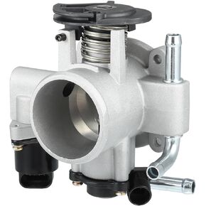Throttle Body Assembly Compatible for Chevrolet Aveo 1.6L L4 - Gas 2004-2005, 53.5mm Aluminum Alloy Silver Tone Engine Throttle Body Actuator