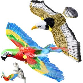 Electronic Simulation Flying Bird Toy for Cats, with Light, Bird Interactive Cat Toy for Indoor Cats, Automatic Hanging Eagle Flying Bird Funny Cat Toy (1 Pack, Parrot)