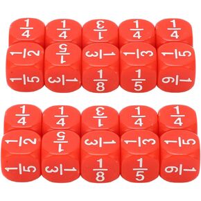 RiToEasysports Fraction Dice, 20Pcs Multi Faceted Math Fraction Dices Fraction Dice Class Set Table Game Accessories for Kids Math Practice (Red)