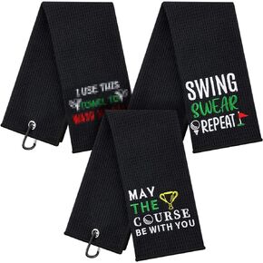 Moukeren 3 Pieces Elegant Golf Towel Embroidered Golf Towels for Golf Bags with Clip Golf Gift for Women Wife Girlfriend Golf Accessories for Women