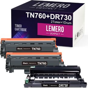 خرطوشة حبر متوافقة مع طبل LemeroUexpect لاستبدال Brother TN760 TN-760 TN730 DR-730 لطابعة MFC-L2710DW HL-L2370DW HL-L2350DW DCP-L2550DW MFC-L2750DW (2 حبر + 1 طبل، 3 عبوات) in Kuwait