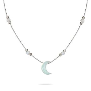 Crescent Moon Opal Necklace 925 Sterling Silver Chain White Moon Pendant Necklace Length 14"+extension