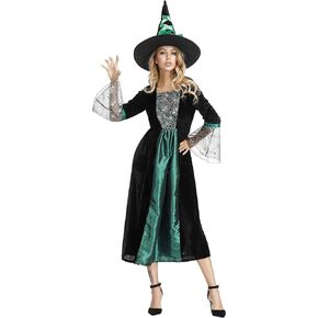 Haorugut Witch Costume for Women Wicked Witch Costume Sorceress Costume Dress