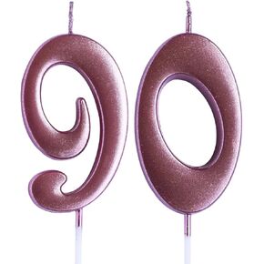 Rose 90th Birthday Candle, Number 90 Years Old Candles Cake Topper, Woman Or Man Party Decorations, Supplies