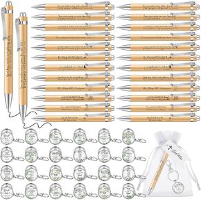 Yeaqee Christian Gift Bible Verse Bamboo Pens Religious Inspirational Keychain Gift Bags with Cards Church Gifts Christian