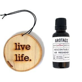 Wooden Car Air Freshener - Long Lasting Beach Bum Scent Diffuses for 365+ Days - Includes Live Life Hanging Mirror Diffuser and Fragrance Oil - 100% American Made…