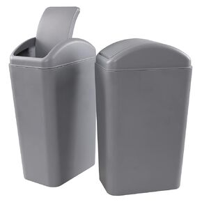 Vcansay 3.5 Gallons Swing Top Slim Garage Trash Can, Gray Plastic Swing Lid Trash Can, 2 Pack