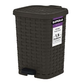 Superio Mini Trash Can with Foot Pedal Small Outdoor Garbage Can with Lid, 3 Gallon Plastic Waste Basket for Bathroom, Bedroom, Kitchen, Office, Patio (Wicker White Smoke 12 QT.) (Smoke)