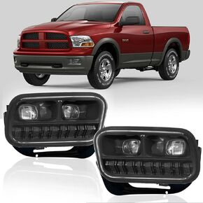 LED & DRL Fog Lights Compatible with 2009-2018 Dodge Ram 1500 2500 3500, Bumper Driving Fog Lamps Assemblies With Daytime Running Light & Turn Signal Light, Left and Right Side W/O Bracket