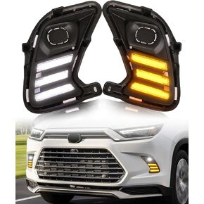 LED Fog Lights Bezel Assemblies for 2023 2024 Toyota Grand Highlander DRL Daytime Running Lights Amber Turn Signal Fog Lamps Cover