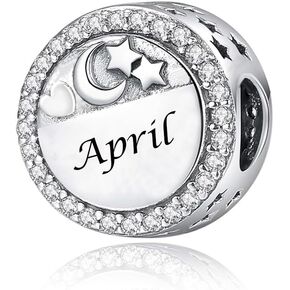 Silver 12 Colors Birth Stone Friendship Charm for Pandora Bracelet Birthday Birthstone Bead Love Family Mom Grandma Charms
