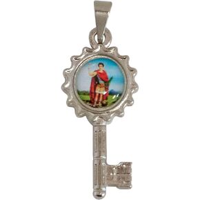 Saint Expeditus Key Pendant Charm | Silver-Tone Metal with Picture | Patron Saint of Urgent Causes | Great Catholic Gift for Confirmation | Add to Christian Jewelry or DIY Chaplet