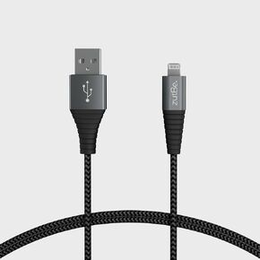 zutBe Shield USB-A to Lightning Silver&Black MFi Certified Lightning Cable, Reinforced Braided Kevlar Charger Compatible with All iPhone 12, SE, 11, X, 8, 7, 6, iPad, iPod (10 Ft) in Kuwait