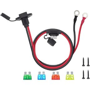 SAE Power Socket Sidewall Port to O Ring Connecters Extension Cord Cable Connector with 10A 15A 20A 25A 30A Fuse (14AWG 2FT)