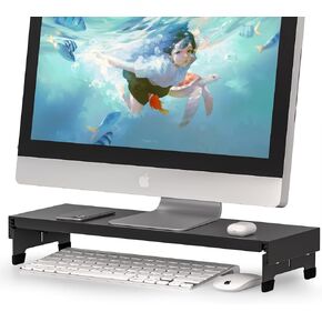 Adjustable Monitor Riser Laptop Stand Riser Metal Desktop Monitor Stand Storage for Office Supplies, Compatible Computer, Desktop, Laptop, Save Space (adjustable black)