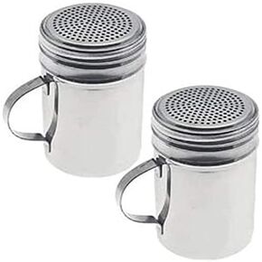 Stainless Steel Versatile Dredge Shaker, Set of 2 Powder Sugar Shaker Duster, Stainless Steel Powder Sugar Shaker with Handle, Sifter For Cinnamon Sugar Pepper Powder Cocoa Flour (silver)