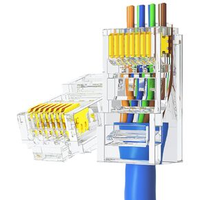 AMPCOM RJ45 CAT6 Pass Through Connector Gold Plated Modular Plug for UTP 23-26AWG Solid or Stranded Ethernet Cable 100-Pack