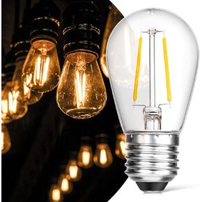 Upgrade IP65 Waterproof Outdoor String Light Bulbs, 2W LED S14 Replacement Shatterproof Plastic Edison Light Bulbs, 130v E26 Medium Base, 2200K Warm White, 11 Watt Equivalent, Clear, 15 Pack
