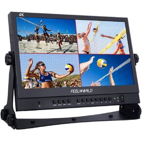 FEELWORLD ATEM156 Quad-Split Monitor 4K 15.6" Director’s Monitor with 4 x HDMI I/O Live Streaming Broadcast Monitor for Switchers, Mixer, Studio, Television