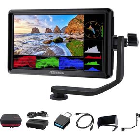 FEELWORLD FW568 V3 6 Inch Camera Field Monitor with 3D LUT, Waveform, Vector Scope, Full HD 1920X1080 4K HDMI Loop in/Out Tilt Arm, Battery Carrying Bag Bundle