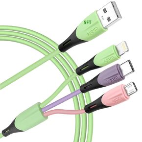 كابل شحن متعدد بطول 5 أقدام، 2 حزمة 3 في 1 كابل شاحن USB متعدد محول سلك شاحن الهاتف العالمي مع منفذ IP/USB C/Micro USB، للهاتف 15 14 Pro Max/Samsung Galaxy/Pixel/Tablet والمزيد